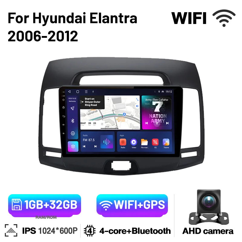 2Din Car Radio Android 13 Multimedia Player GPS Navigation Stereo Carplay Bluetooth Autoradio For Hyundai Elantra 4 2006-2012