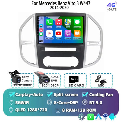 Android 14 For Mercedes Benz Vito 3 W447 2014-2020 2K QLED Android Car Radio Multimedia Video Player 4G Stereo CarPlay Head Unit