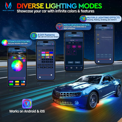MICTUNING RGB+IC LED N8 Car Underglow Light Bar Kit Waterproof Wireless App & Remote Control For Cars Mercedes-Benz Rolls Royce