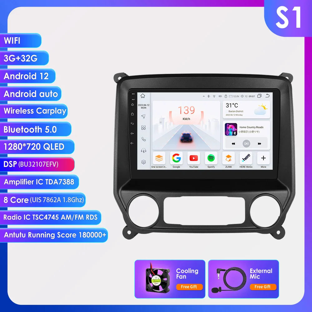 Hizpo Android 13 Auto Carplay For Chevrolet Silverado GMC Sierra 2014 - 2018 Car Radio Stereo GPS Navigation Multimedia Player