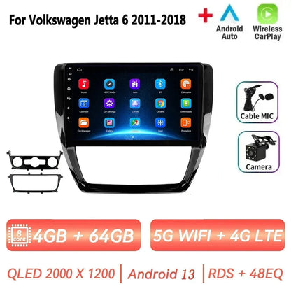 Car Radio for VW Volkswagen Jetta 6 2011-2018 Multimedia 2 Din Android 14 Video Player Navigation GPS DSP Carplay BT Head Unit