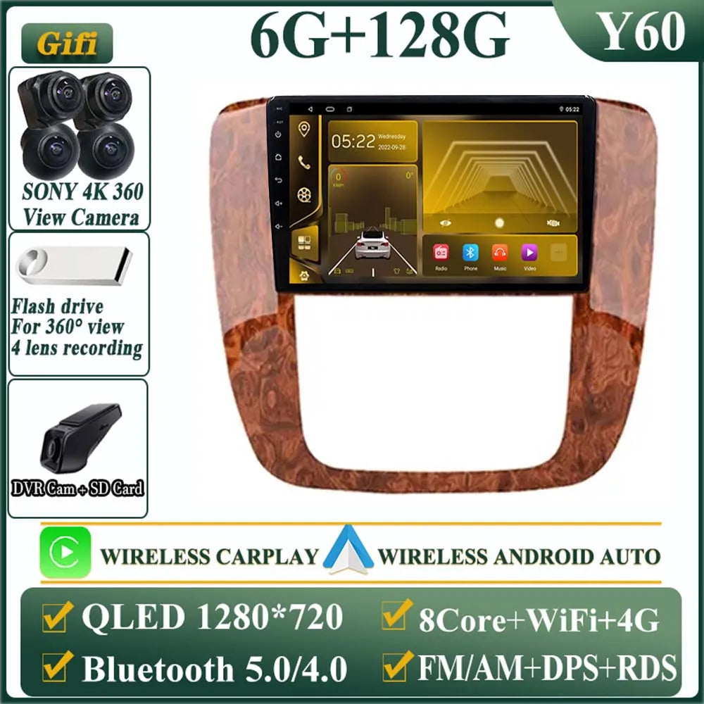 Android 14 Car For GMC Yukon Chevrolet Tahoe Suburban 2008-2012 GPS Navigation Multimedia Player Stereo Head Unit QLED Screen
