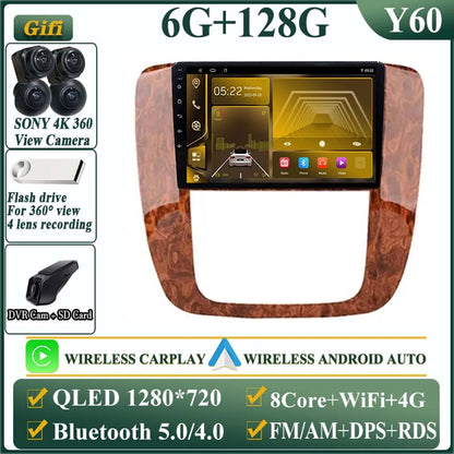 Android 14 Car For GMC Yukon Chevrolet Tahoe Suburban 2008-2012 GPS Navigation Multimedia Player Stereo Head Unit QLED Screen