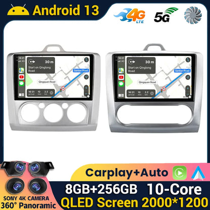 Android 13 Wireless CarPlay Auto For Ford Focus 2 3 Mk2 Mk3 2004-2011 4G+WIFI Car Radio Multimedia Stereo Player GPS 360 Camera