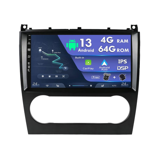 Mercedes-Benz Android Head Unit    Sovob Android 13 Car Stereo GPS For Mercedes Benz W203 W209 C180 C200(2005-2009)-[4GB+64GB] - 9" IPS Head Unit-Support DAB|BT|WiFi|RDS|Aux-4G+64G