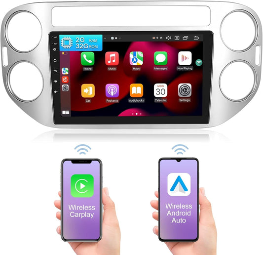 THONZER for Volkswagen Tiguan 2010 2011 2012 2013 2014 2015 Android Car Stereo 2+32G Support Wireless Carplay&Android Auto with 9 inch Touchscreen GPS Navigation Bluetooth USB WiFi FM/RDS Radio