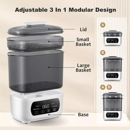 Tieasy 4-in-1 Electric  LED Touch Screen Multi-Function Gray Baby Bottle Sterilizer Dryer BBS001