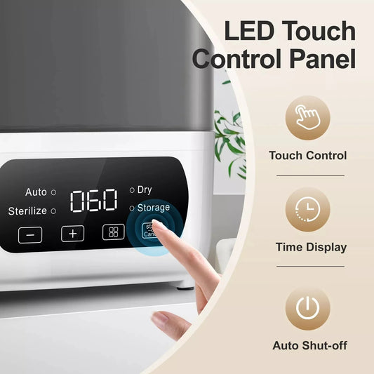 Tieasy 4-in-1 Electric  LED Touch Screen Multi-Function Gray Baby Bottle Sterilizer Dryer BBS001