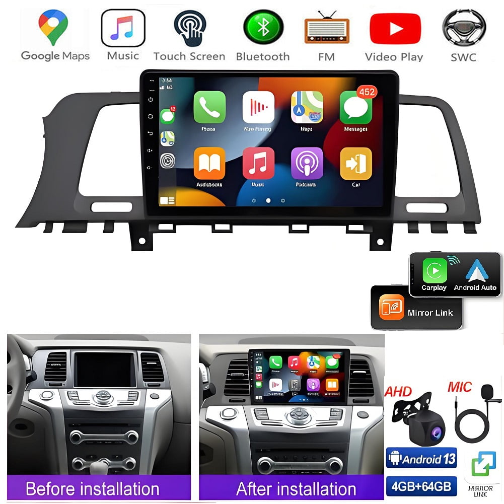 Zcargel Android 13 Car Radio Stereo GPS Navigation for Nissan Murano Z51 2008-2014,1280 * 720 Touch Screen with Wireless CarPlay/Android Auto, 8 core 4+32G