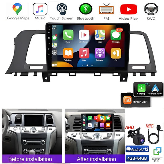 Zcargel Android 13 Car Radio Stereo GPS Navigation for Nissan Murano Z51 2008-2014,1280 * 720 Touch Screen with Wireless CarPlay/Android Auto, 8 core 4+32G