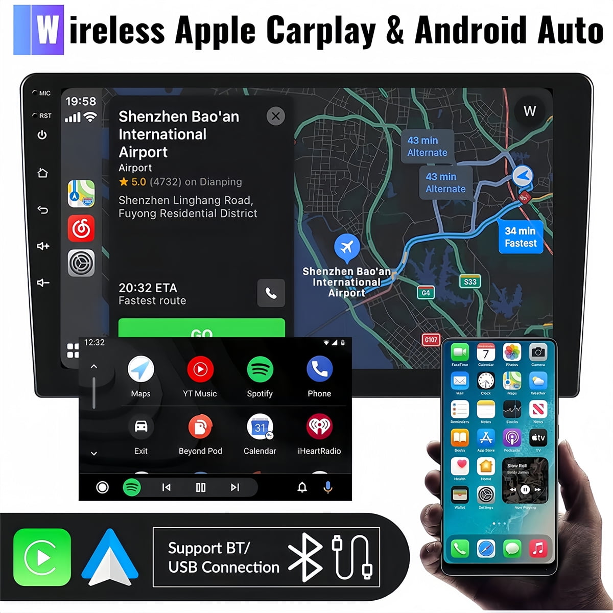 Guwzn Car Stereo Radio for Nissan Navara 2006-2012 9" Touchscreen 2+32G Vehicle GPS Navigation Wireless CarPlay Android Auto