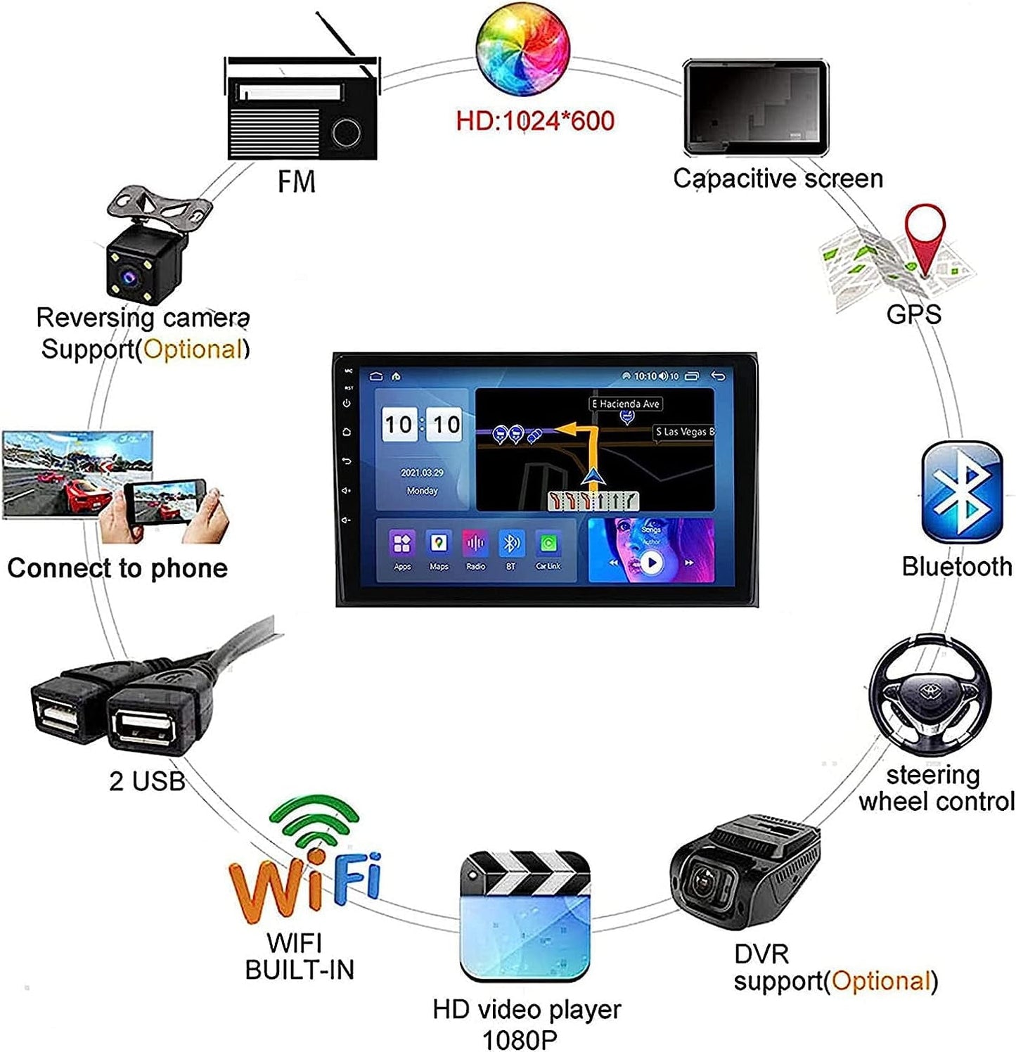 9 inch Android 11 Car Stereo, Car FM RDS Radio Bluetooth WiFi Headunit for Honda Stepwgn RK1 Car Navigation GPS Supports Stereo 2 din Car Audio Video Radio Player with Rear View Camera Honda Android host