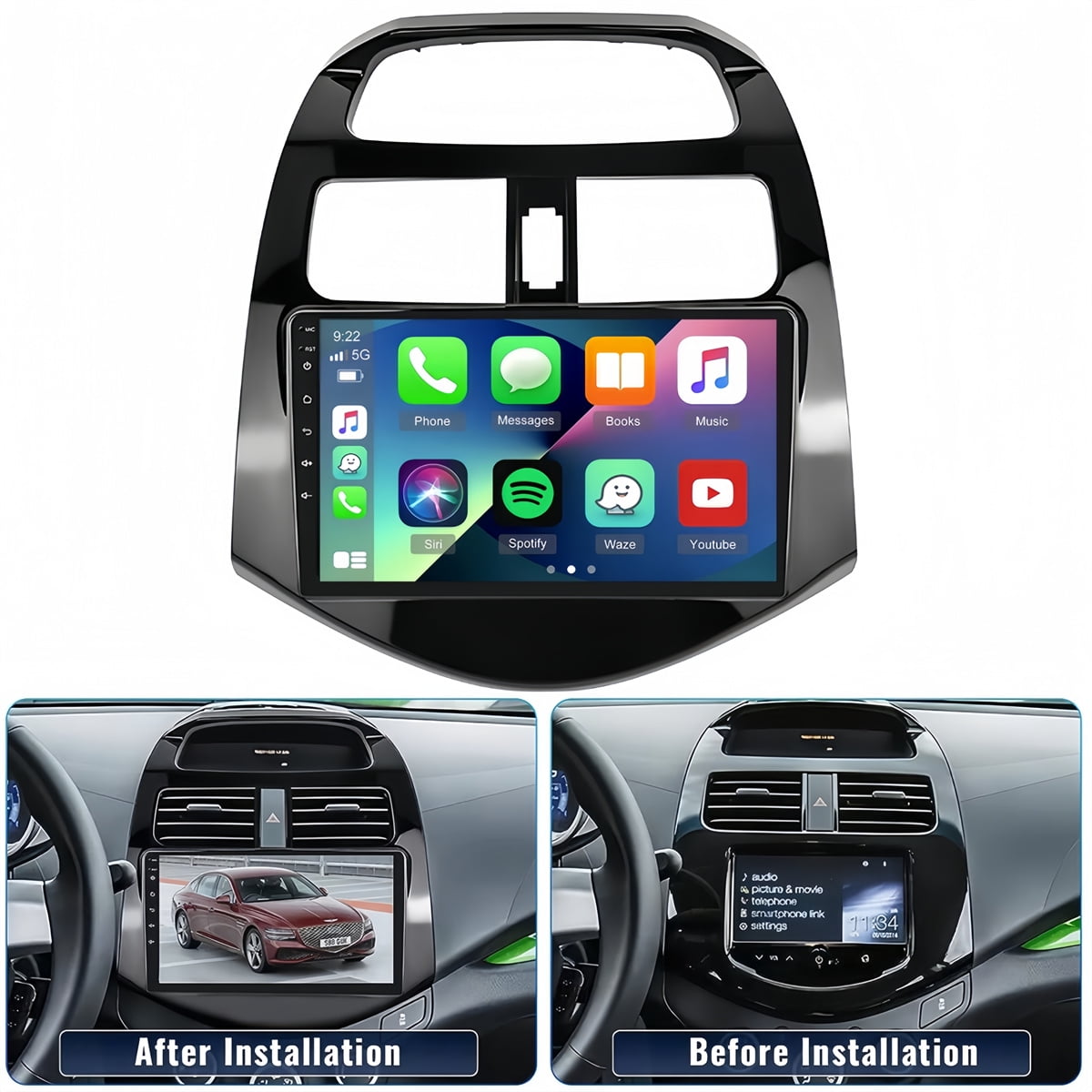 Guwzn Car Stereo Radio for Chevrolet Spark 2010-2015 9" Touchscreen 2+32G Vehicle GPS Navigation Wireless CarPlay Android Auto