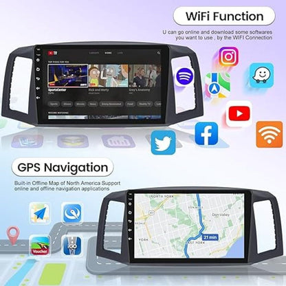 Car Stereo Radio Fit for Jeep Grand Cherokee 2004-2007, 10'' HD Touchscreen Head Unit with Carplay Android Auto Bluetooth GPS Backup Camera Split Screen FM/AM