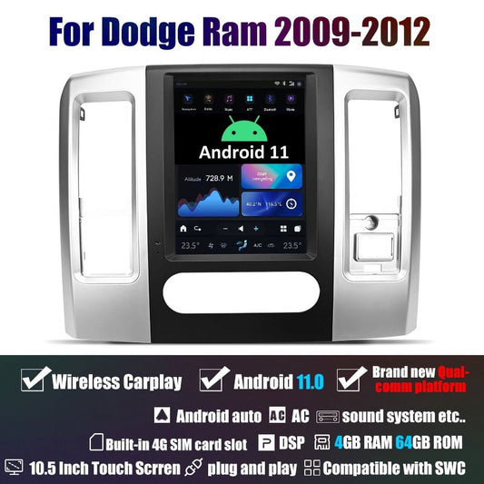 Smart Head Unit Dodge RAM 2008-2011 3 Front Seat Head Unit Android 11, 10.5" Inch Screen