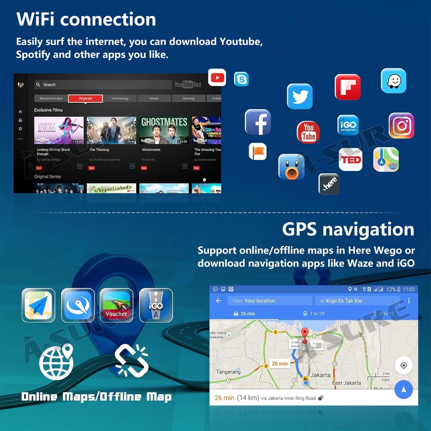 Toyota Android Head Unit   4+64GB Android 14 Car Radio Stereo for Toyota Prius MK3 2010-2015 Wireless CarPlay GPS Navi WiFi Bluetooth DSP RDS SWC USB