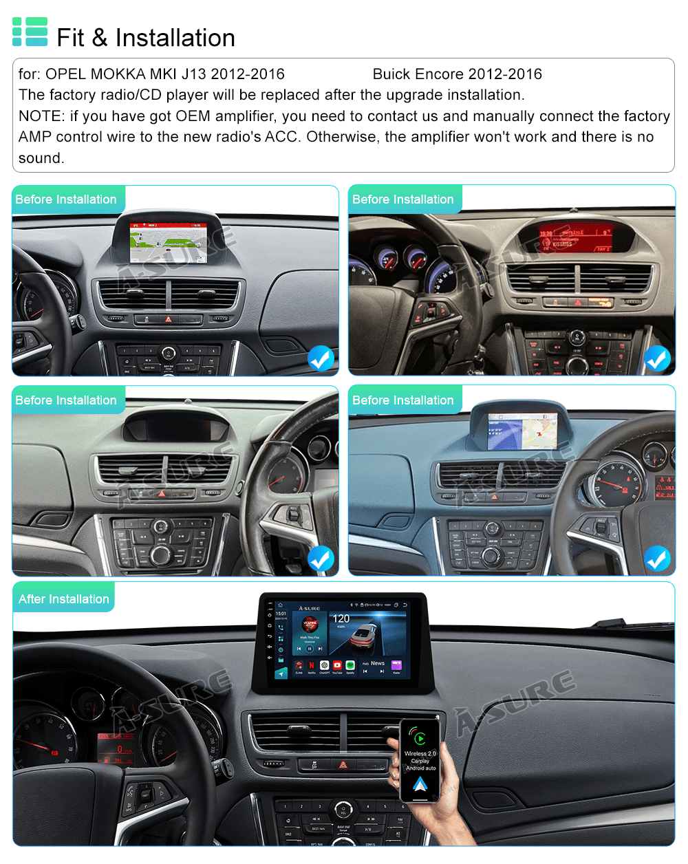 4+64GB Android 13 Car Stereo Radio for Buick Encore Opel Mokka 2012-2016 Wireless CarPlay Android Auto GPS 4G LTE WiFi Bluetooth DSP