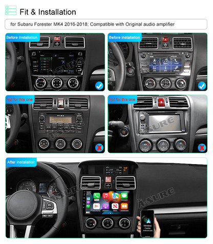 Junhua Wireless CarPlay Android 10.1 Car Radio, 9" HD Touch Screen, for Subaru Forester 2016-2018