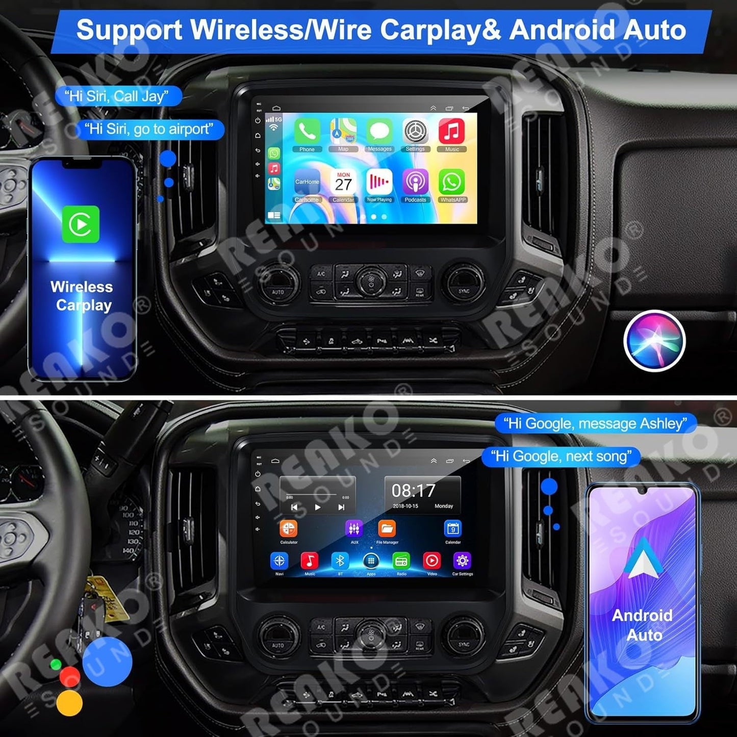 Car Stereo Radio for 2014-2018 Chevrolet Silverado & GMC Sierra,Android Wireless CarPlay Android Auto Silverado Radio Support Back-up Camera/Voice Contro/Map Navigation/FM Radio/SWC