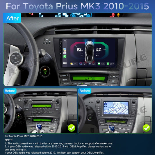 Toyota Android Head Unit   4+64GB Android 14 Car Radio Stereo for Toyota Prius MK3 2010-2015 Wireless CarPlay GPS Navi WiFi Bluetooth DSP RDS SWC USB