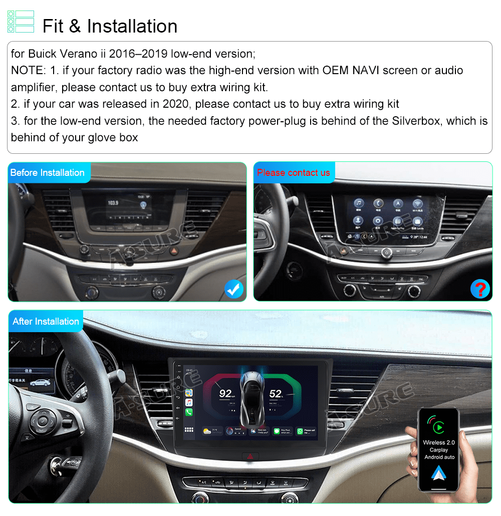 Wireless CarPlay Android 12 Car Radio Stereo for Buick Verano 2016-2017 2+32GB GPS Navi