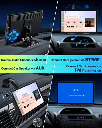 Lamtto 9 inch Wireless Apple Carplay and Android Auto,Portable Touch Screen Car Stereo, with Bluetooth, FM, GPS Navigation, Siri, 1080P Backup Camera