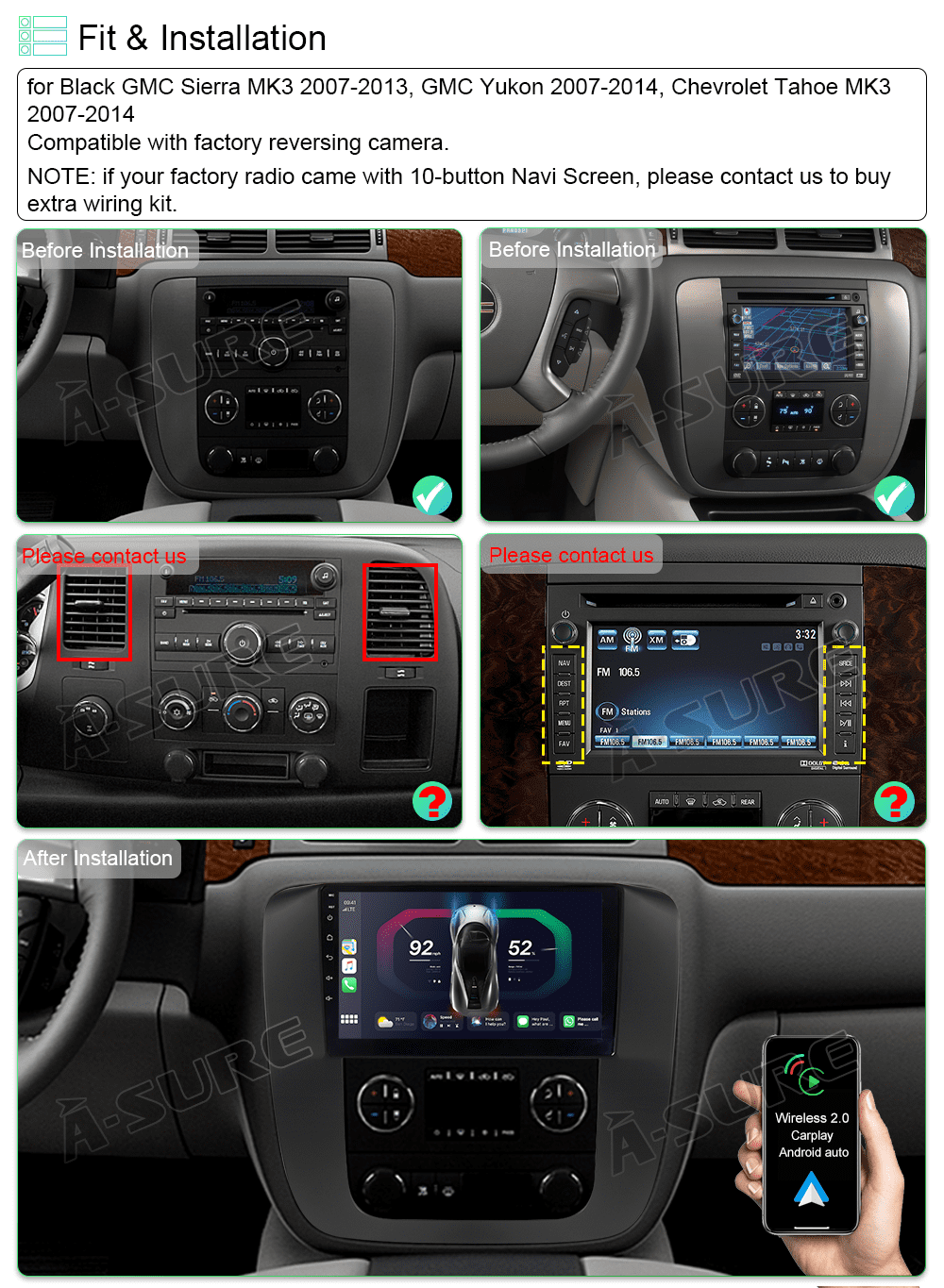 32GB Android 12 CarPlay Radio Stereo for Sierra Yukon Chevrolet Tahoe 2007-2013 Navi GPS