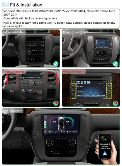 32GB Android 12 CarPlay Radio Stereo for Sierra Yukon Chevrolet Tahoe 2007-2013 Navi GPS