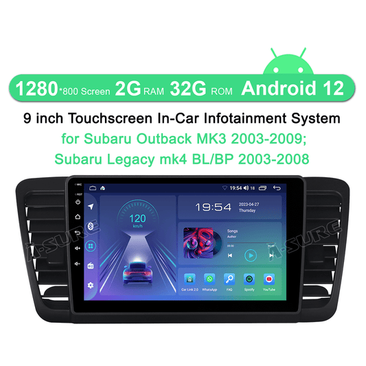 Junhua 9'' Android 12 Car Stereo with CarPlay for Subaru Outback Legacy 2003-2009, 2+32G