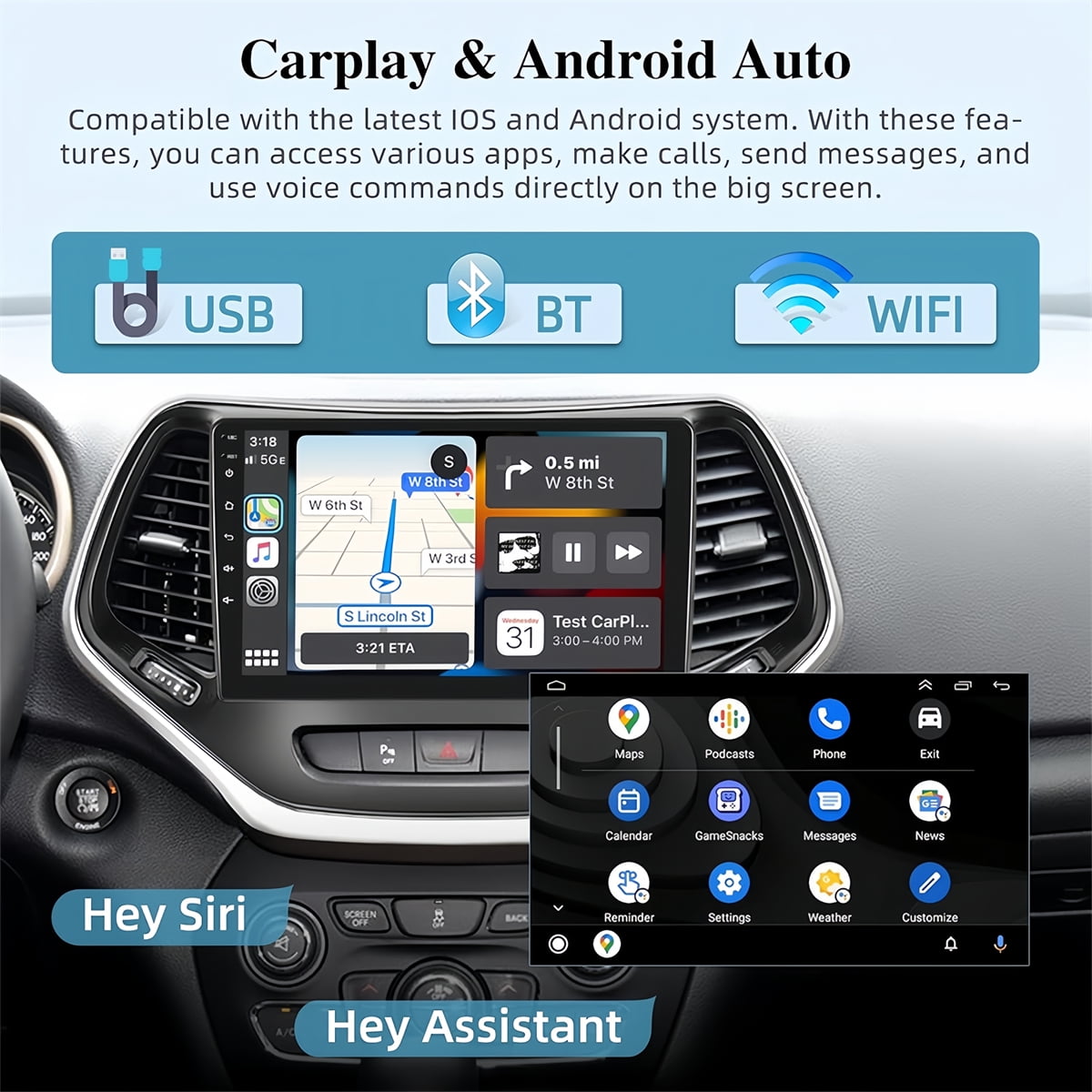 Guwzn Car Stereo Radio for Jeep Cherokee 2015-2018 10" Touchscreen 2+32G Vehicle GPS Navigation Wireless CarPlay Android Auto