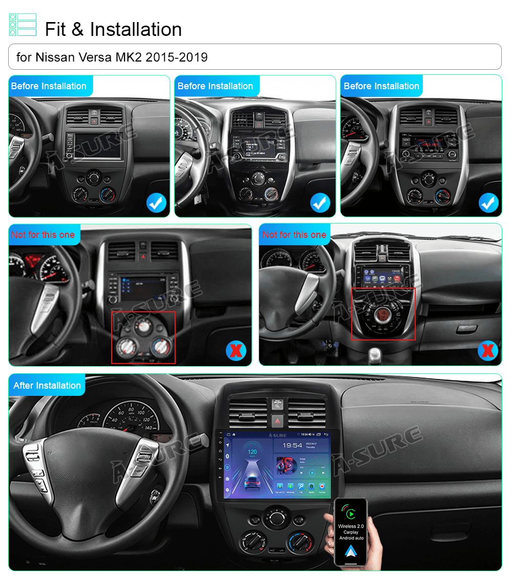 For Nissan Versa 2015-2019 Wireless CarPlay Android 13 Car Stereo Radio 10.1'' GPS Navi WiFi Bluetooth DSP RDS SWC