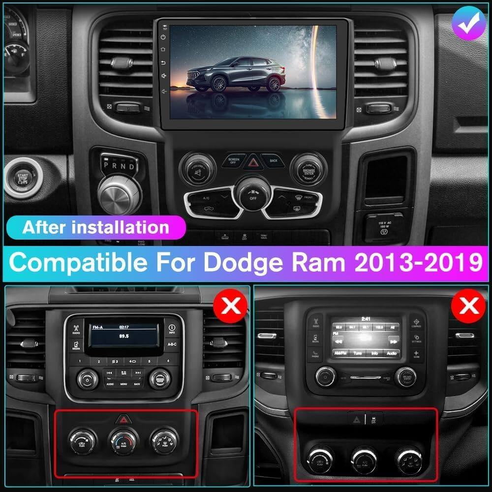 Android Car Radio Compatible with Wireless Carplay Android Auto for Dodge Ram 1500 2500 3500 2013-2019, 9" 1280X720 Touch Screen Stereo Bluetooth GPS FM/AM Backup Camera Navigation HeadUnit