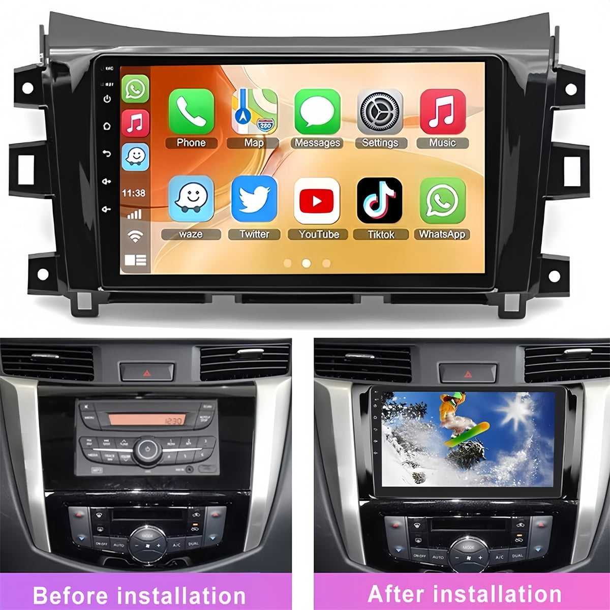 Guwzn Car Stereo Radio for Nissan NAVARA NP300 2016-2019 9" Touchscreen 2+32G Vehicle GPS Navigation Wireless CarPlay Android Auto