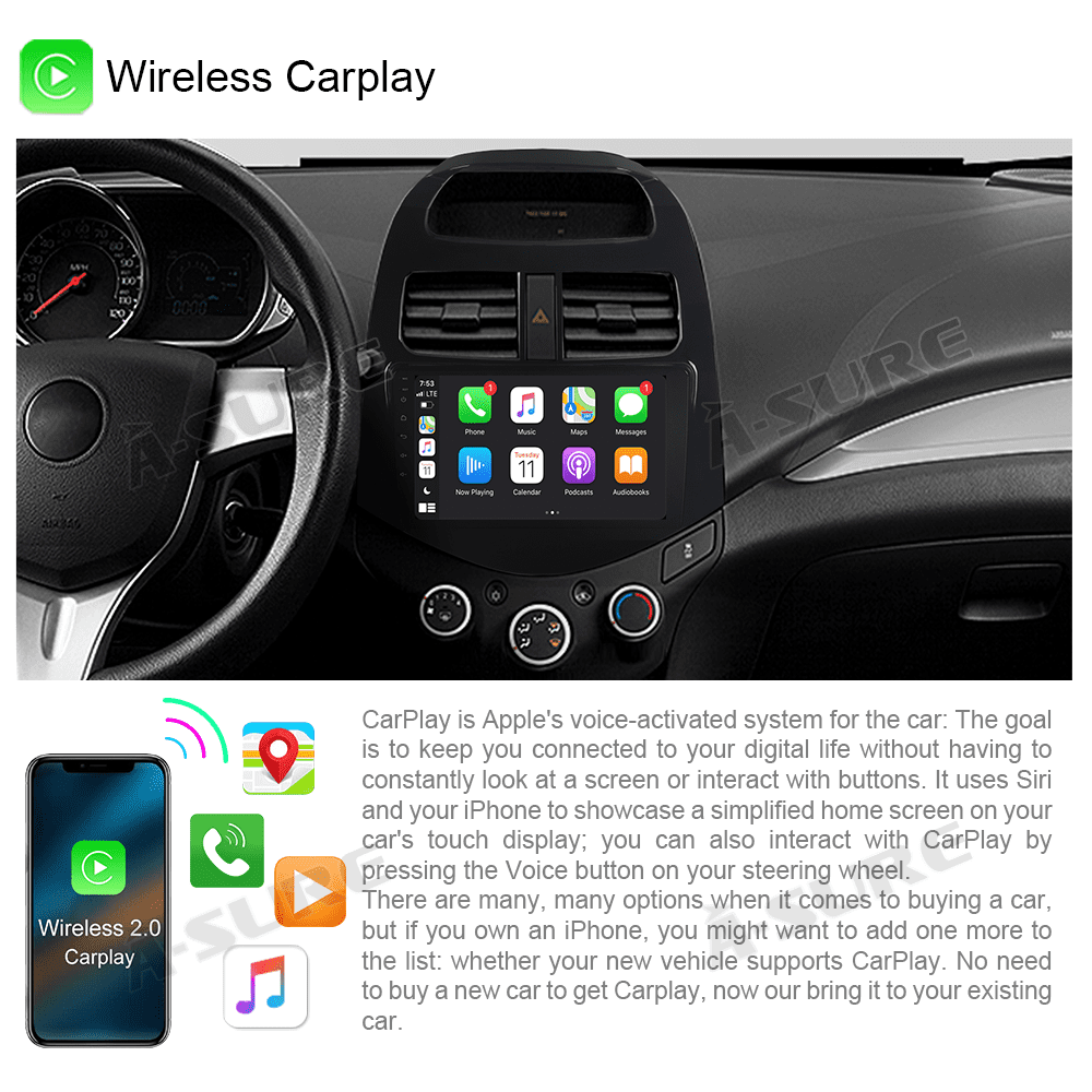 2+32GB Apple CarPlay Android 13 Car Stereo Radio for Chevy Spark 2013-2015 GPS WIFI BT DSP USB