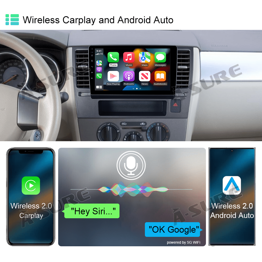 9" Android 13 Wireless CarPlay Car Stereo Radio for Nissan Versa 2007-2011 WiFi Bluetooth GPS DSP SWC USB 2+32GB