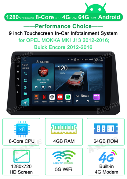4+64GB Android 13 Car Stereo Radio for Buick Encore Opel Mokka 2012-2016 Wireless CarPlay Android Auto GPS 4G LTE WiFi Bluetooth DSP