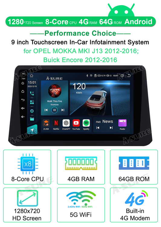 4+64GB Android 13 Car Stereo Radio for Buick Encore Opel Mokka 2012-2016 Wireless CarPlay Android Auto GPS 4G LTE WiFi Bluetooth DSP