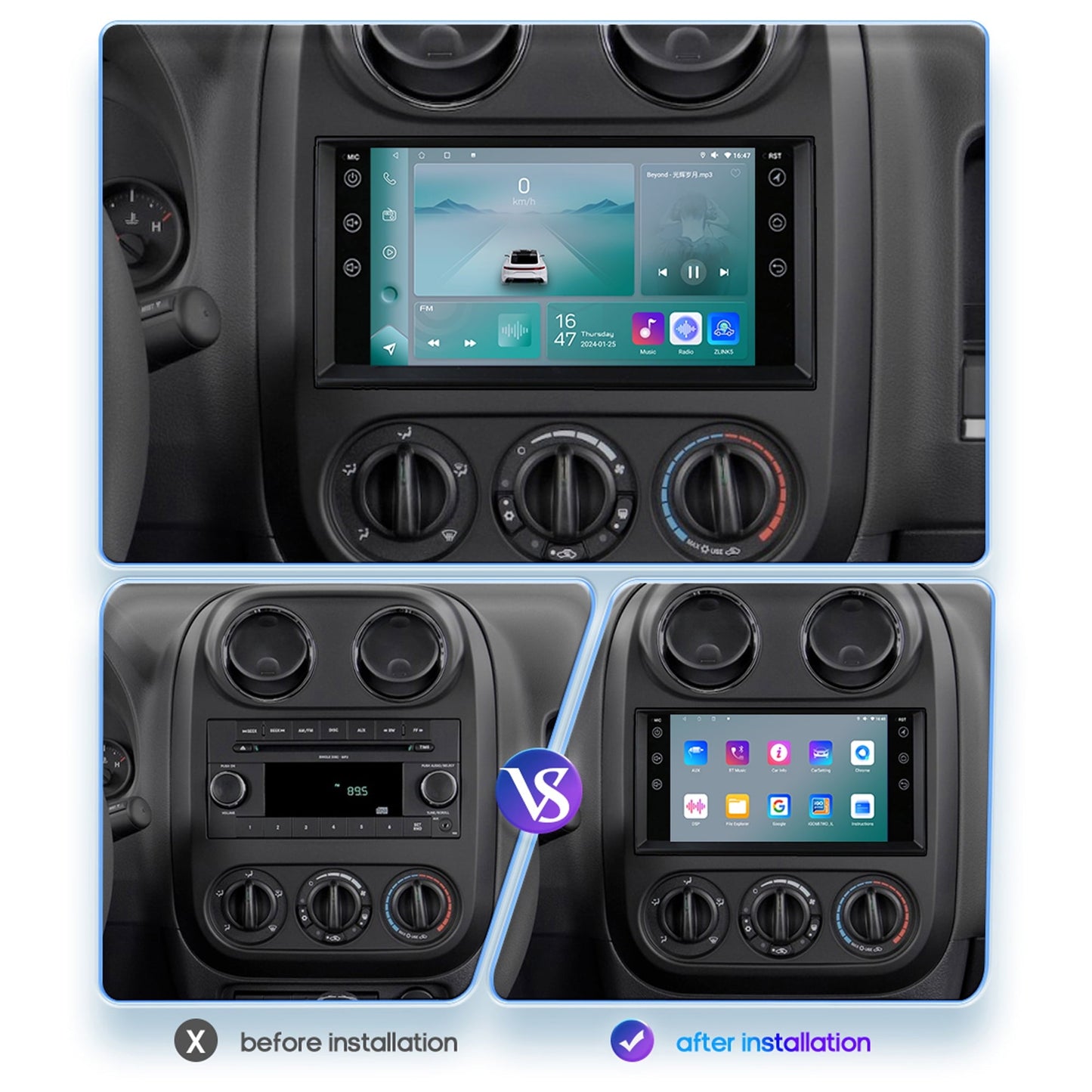 Android 13 Bluetooth Apple Carplay 2+32GB Wifi RDS Car Stereo Radio Head Unit GPS Navigation Player For Dodge Caliber Journey Challenger Dakota Durango Avenger Ram Pickup Series 2009-2011