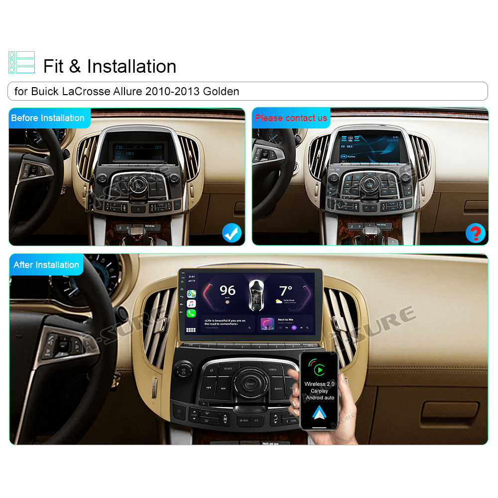 9" Android 13 Wireless CarPlay Car Radio Stereo for Buick LaCrosse Allure 2010-2013  GPS Navi WiFi Bluetooth DSP SWC 2+32GB