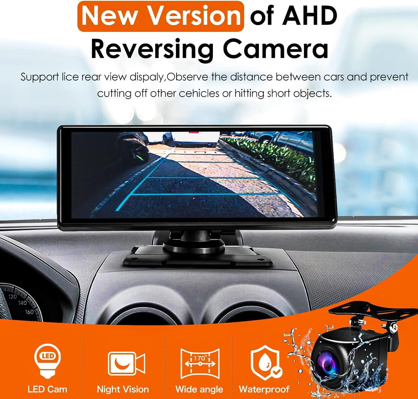 Wireless Apple CarPlay Dash Mount Portable Car Stereo, Android Auto, 9.33-Inch FHD Touchscreen Car Audio Receiver, Drivemate, Car Buddy with Voice Control, AUX/AV IN/USB, AHD Rear View Camera