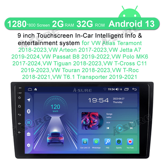 9" Android 13 Car Radio Stereo for VW Atlas Teramont Arteon Touran Tiguan Jetta Passat Wireless CarPlay GPS WiFi Bluetooth DSP SWC 2+32GB