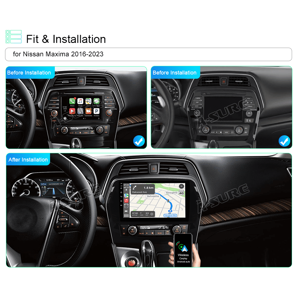 10.1" Android 13 CarPlay GPS Car Stereo Radio for Nissan Maxima 2016-2023 WiFi Bluetooth DSP RDS SWC 2+32GB