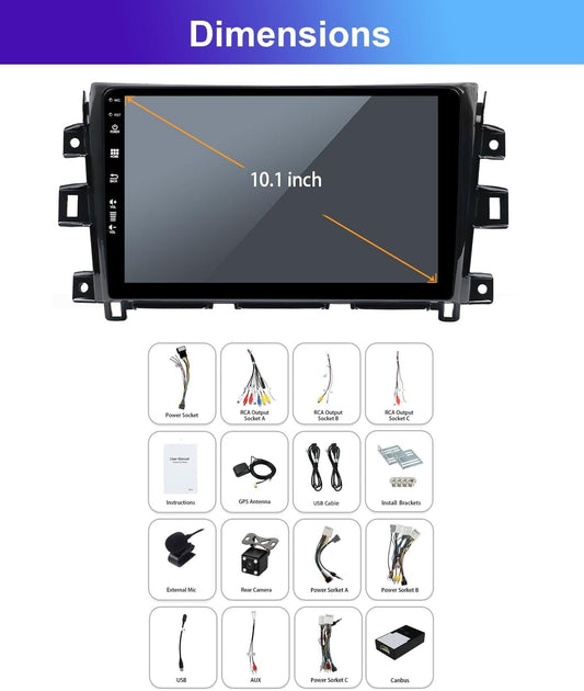 10inch IPS Android 12 Car Stereo For Nissan NAVARA/Frontier/NP300 2015-2018 - 2 Din Head Unit Free Rear Camera&Mic - Built in Carplay/GPS/DSP-Support DAB+/Mirrorlink/USB/WiFi/BT-4G+64G