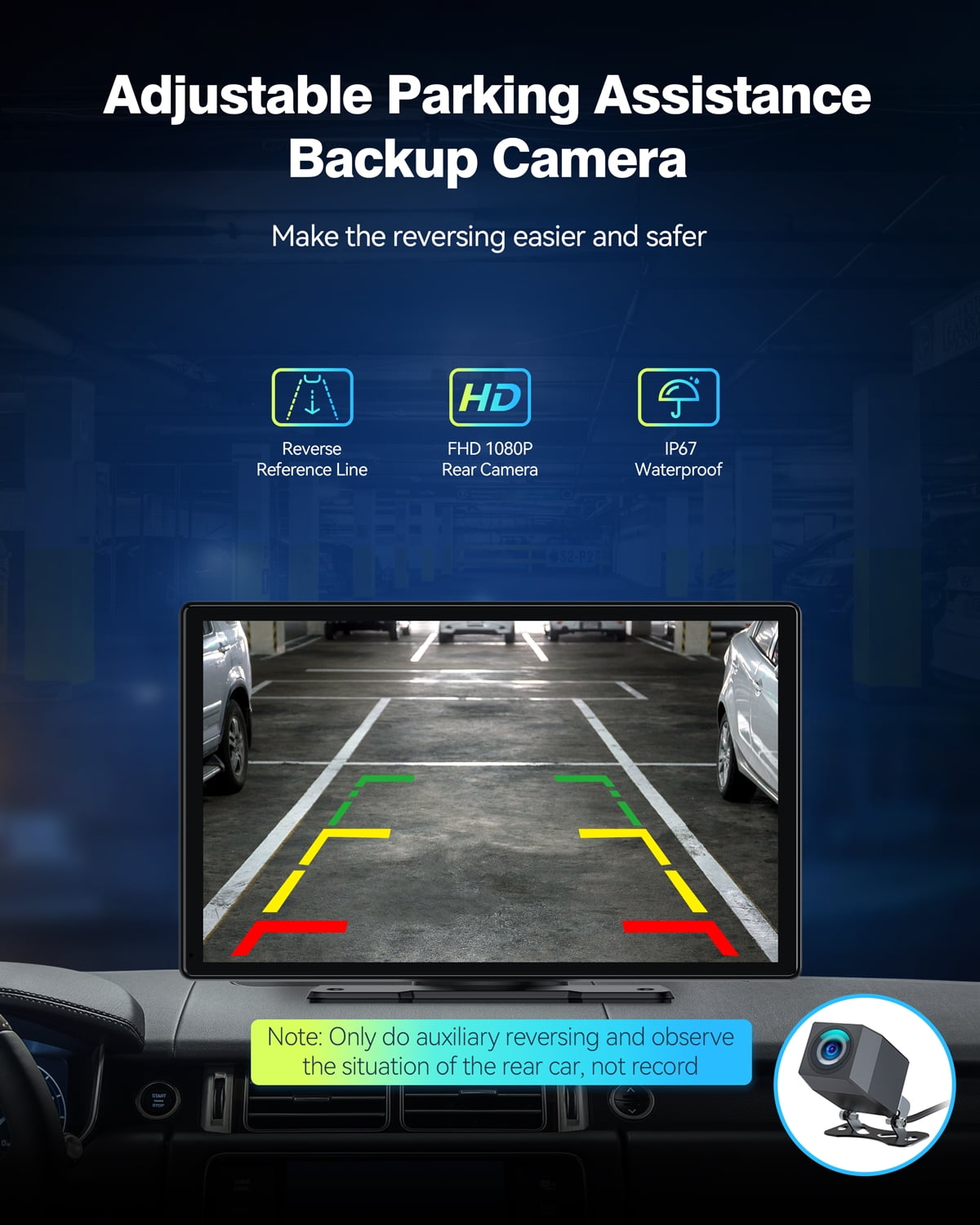 Lamtto 9 inch Wireless Apple Carplay and Android Auto,Portable Touch Screen Car Stereo, with Bluetooth, FM, GPS Navigation, Siri, 1080P Backup Camera