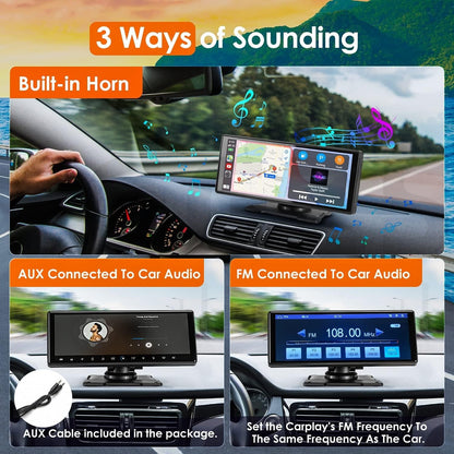 Wireless Apple CarPlay Dash Mount Portable Car Stereo, Android Auto, 9.33-Inch FHD Touchscreen Car Audio Receiver, Drivemate, Car Buddy with Voice Control, AUX/AV IN/USB, AHD Rear View Camera