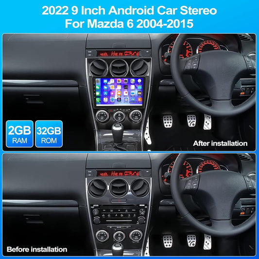 Android Car Stereo for Mazda 6 2004-2015 with Wireless Carplay&Android Auto 9 Inch Touch Screen Car Radio with Bluetooth FM/RDS Radio