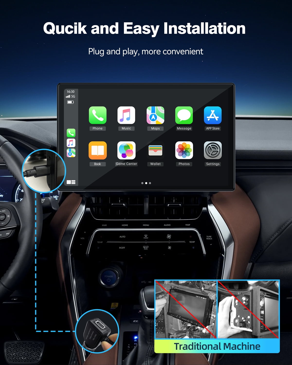 Lamtto 9 inch Wireless Apple Carplay and Android Auto,Portable Touch Screen Car Stereo, with Bluetooth, FM, GPS Navigation, Siri, 1080P Backup Camera