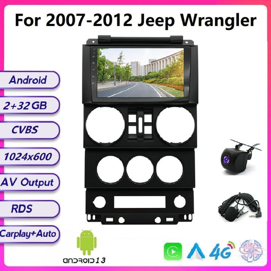 iSpchen 9 Inch Car Navigation for 2007-2012 Jeep Wrangler (4-Door Version), Android 13.0 2+32G Car Stereo Radio With Carplay Function GPS Navi
