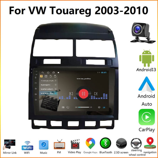 ispchen Car Stereo Radio for 2003-2010 Volkswagen Touareg Android 13 Car Navigation 9" Support Carplay And Android Auto, 2 + 32GB Wifi Bluetooth Radio With AHD Camera+Microphone